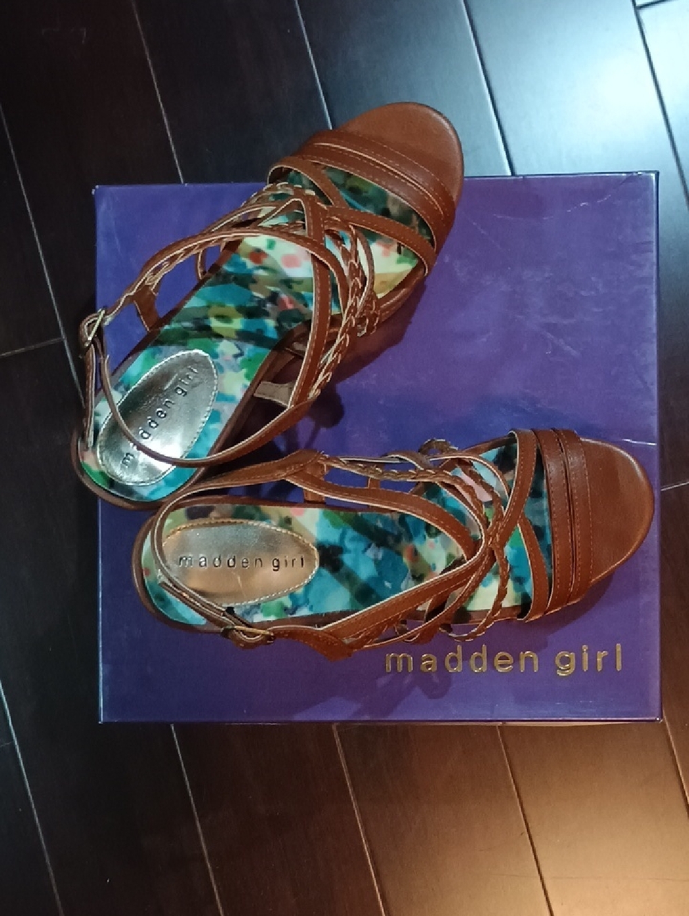 Madden Girl Brown Strappy Wedge Sandals with Braided Details